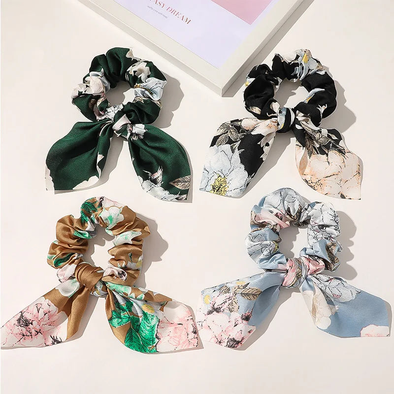 New Chiffon Bowknot Elastic Hair Bands For Women Girls Solid Color Scrunchies Headband Hair Ties Ponytail Holder Hair Accessorie